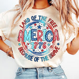 Land of the free because of the brave america 1776 circle 37565 DTF transfer