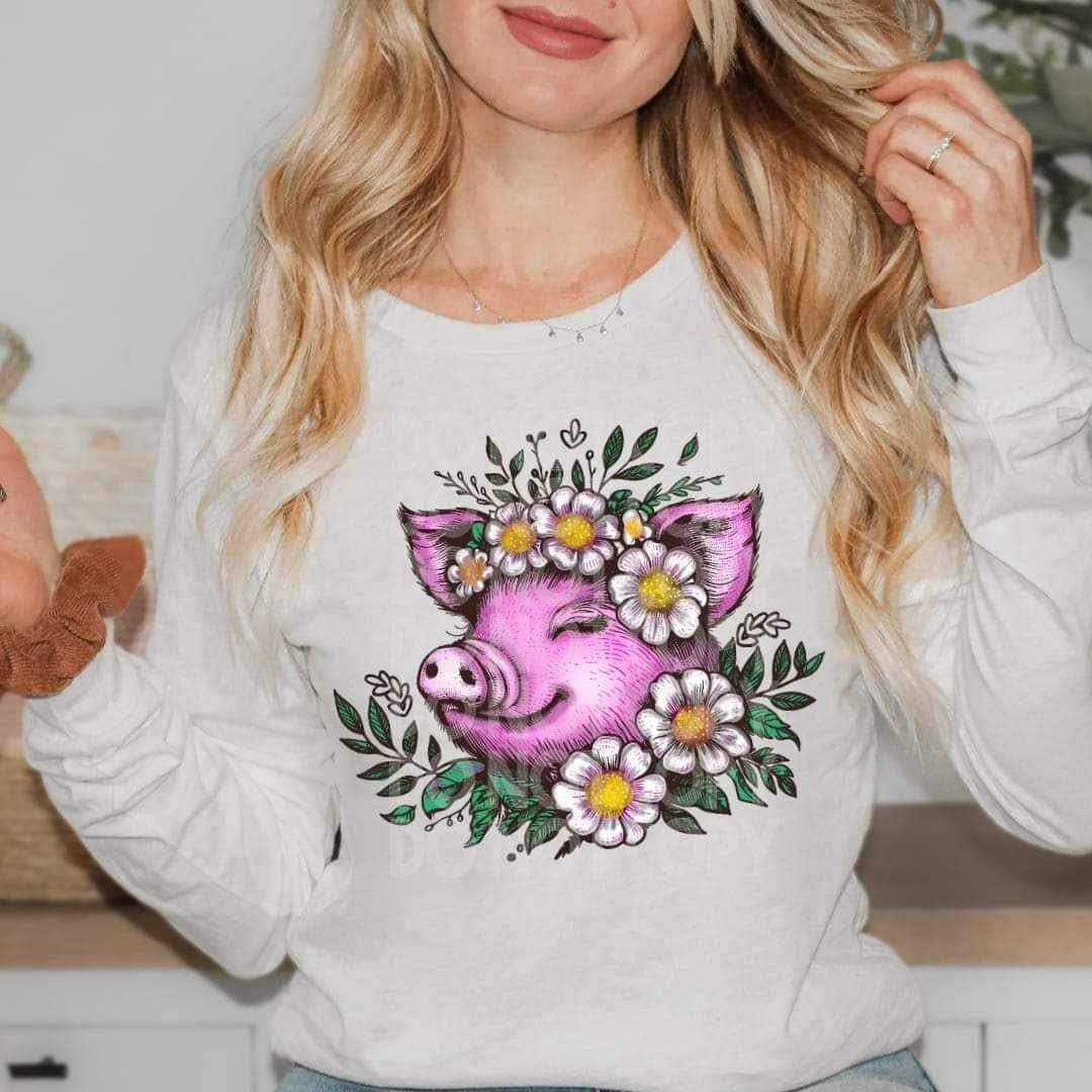 Pig with flowers (SSD) 17901 DTF TRANSFER