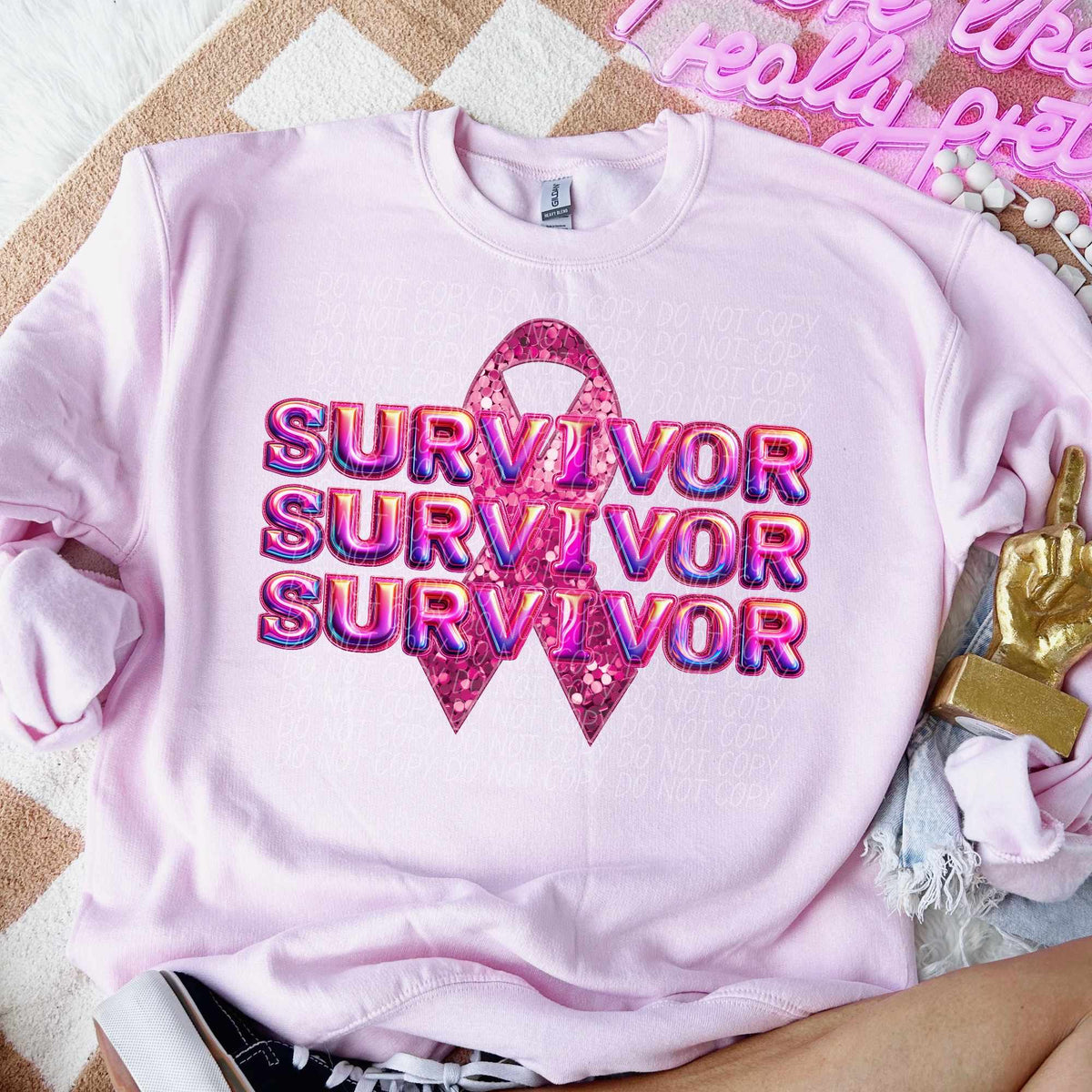 Fight stacked pink holographic 60051 DTF transfer