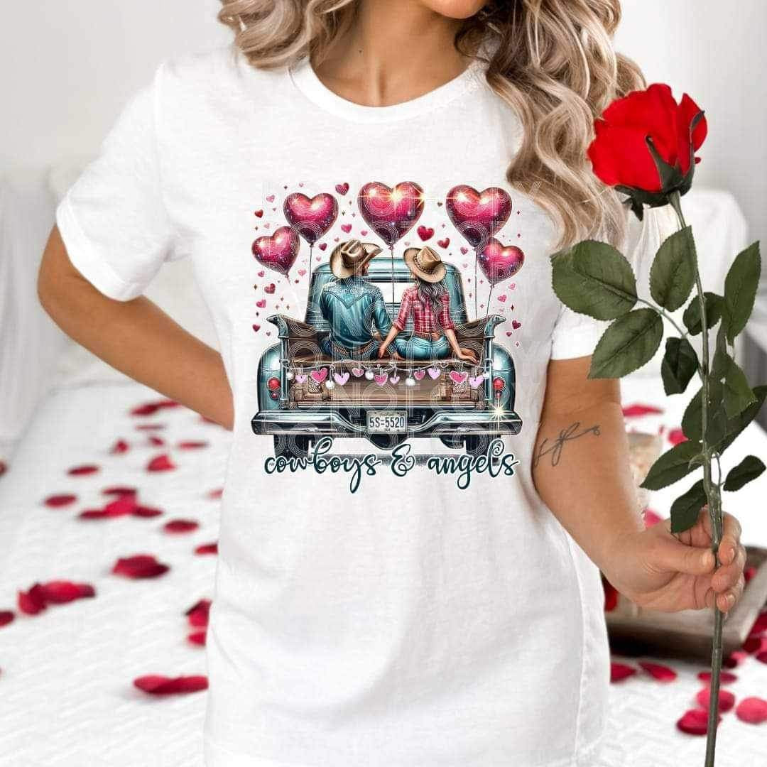 Cowboys and angels truck with heart balloons (SSD) 17895 DTF TRANSFER