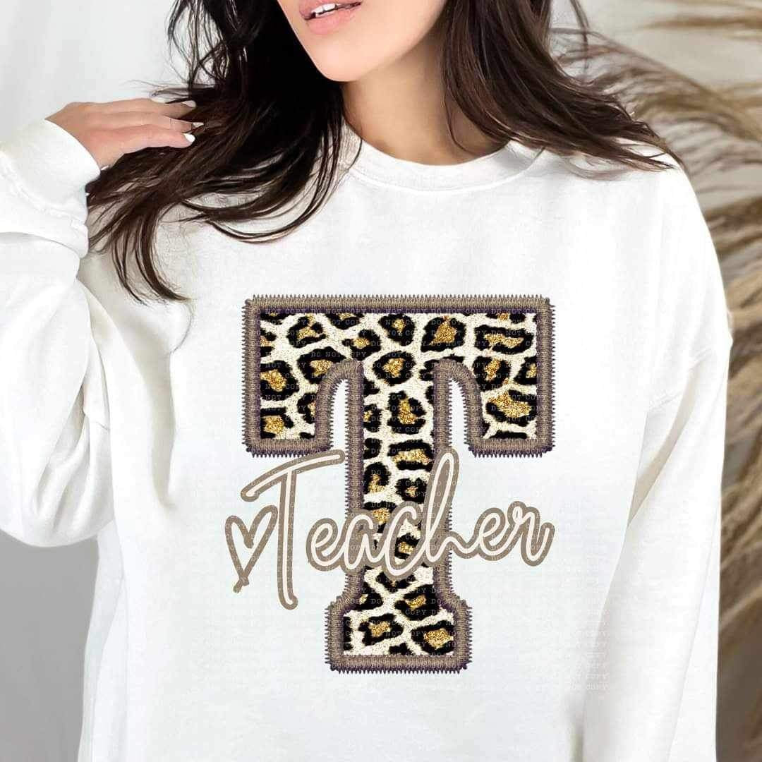 T teacher leopard embroidery (ECHT) 19047 DTF TRANSFER