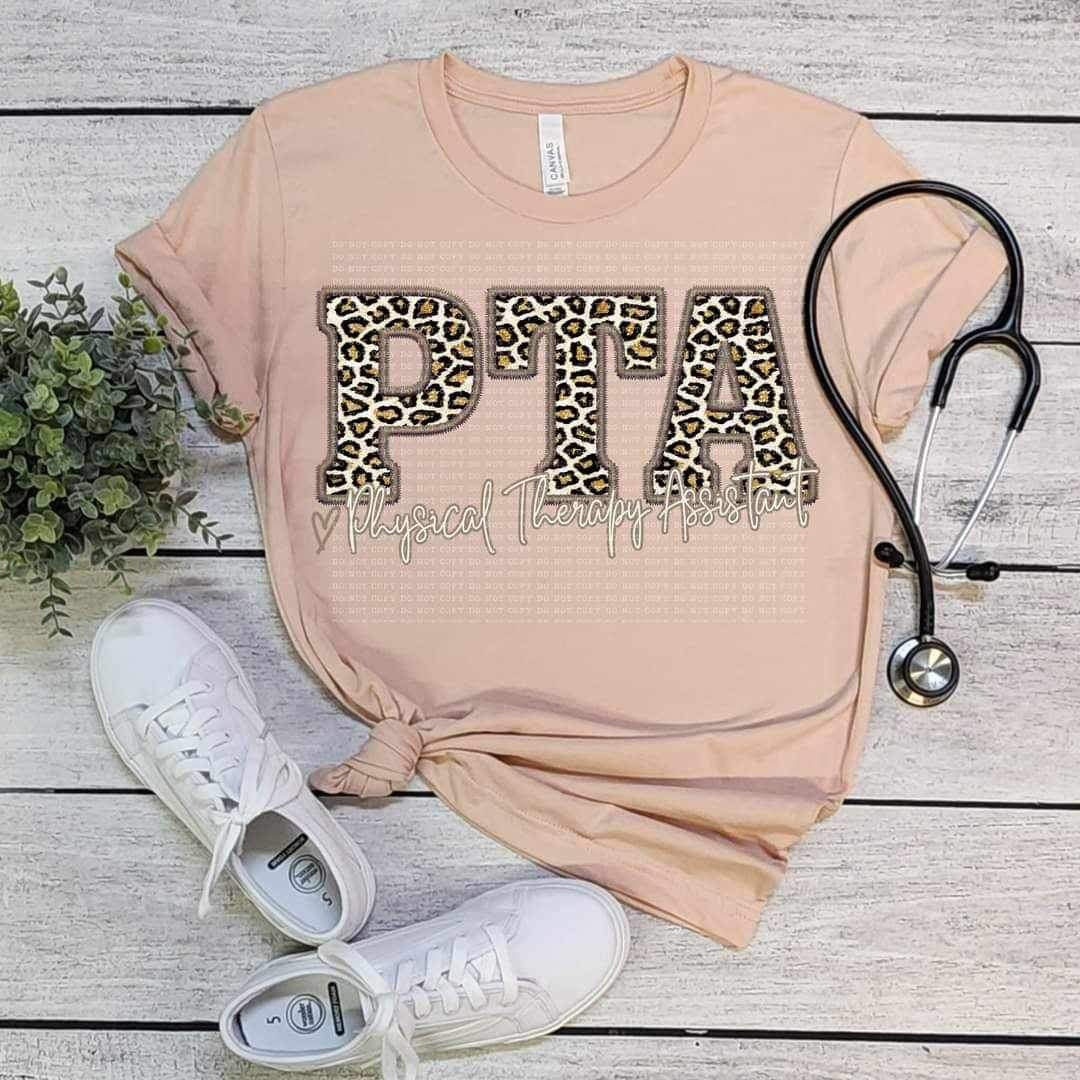 PTA physical therapist assistant leopard embroidery (ECHT) 19035 DTF TRANSFER