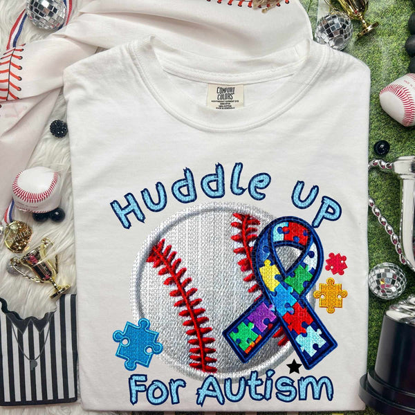 Huddle up for autism baseball autism ribbon (HW) 60092 DTF transfer