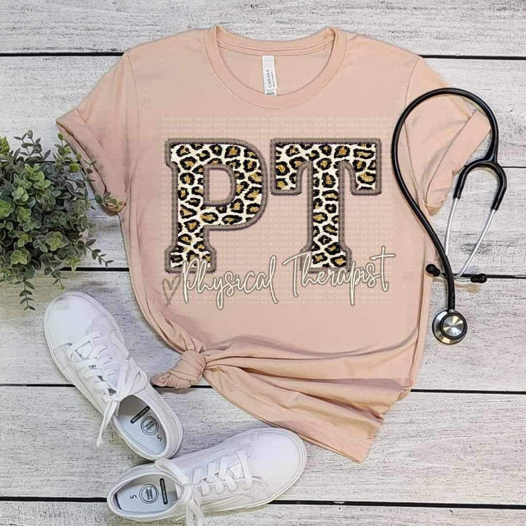 PT physical therapist leopard embroidery (ECHT) 19033 DTF TRANSFER