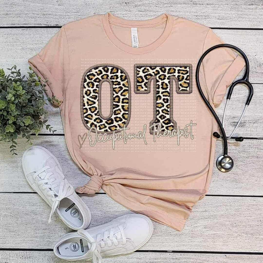 OT occupational therapist leopard embroidery (ECHT) 19032 DTF TRANSFER