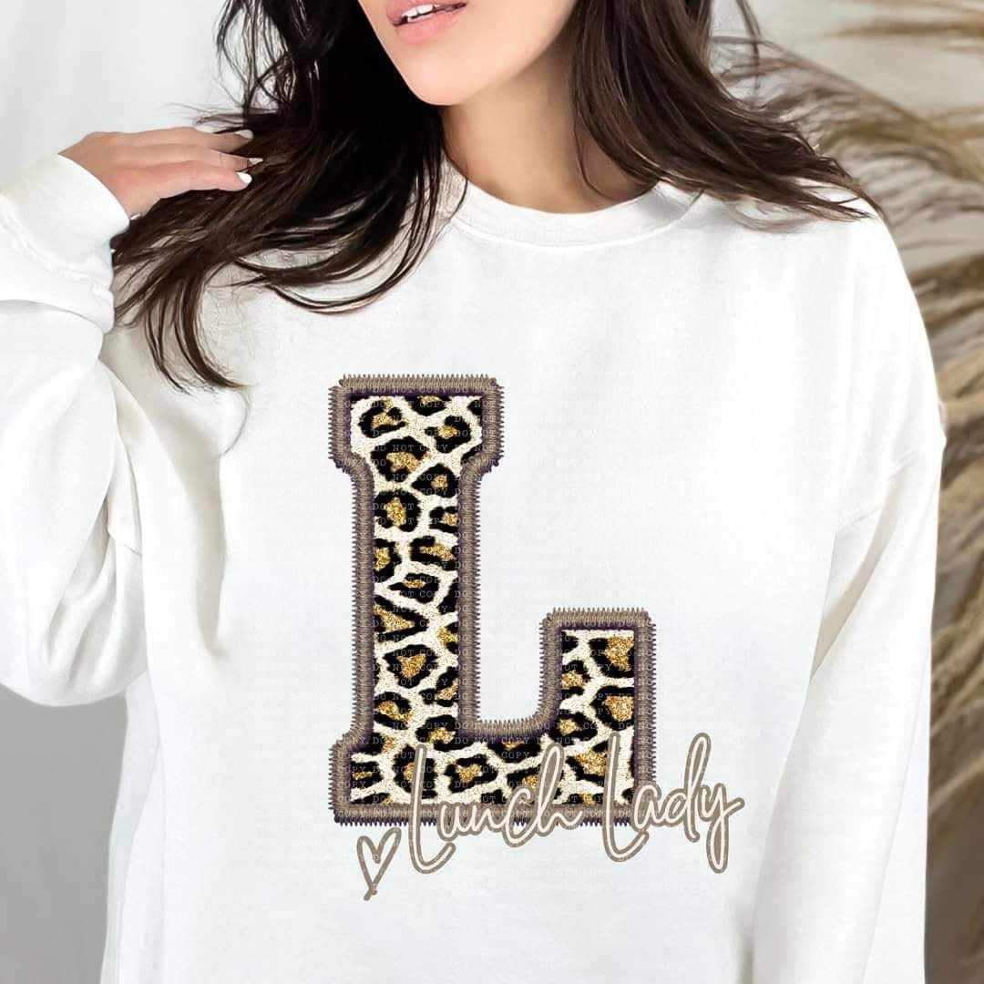 L lunch lady leopard embroidery (ECHT) 19031 DTF TRANSFER