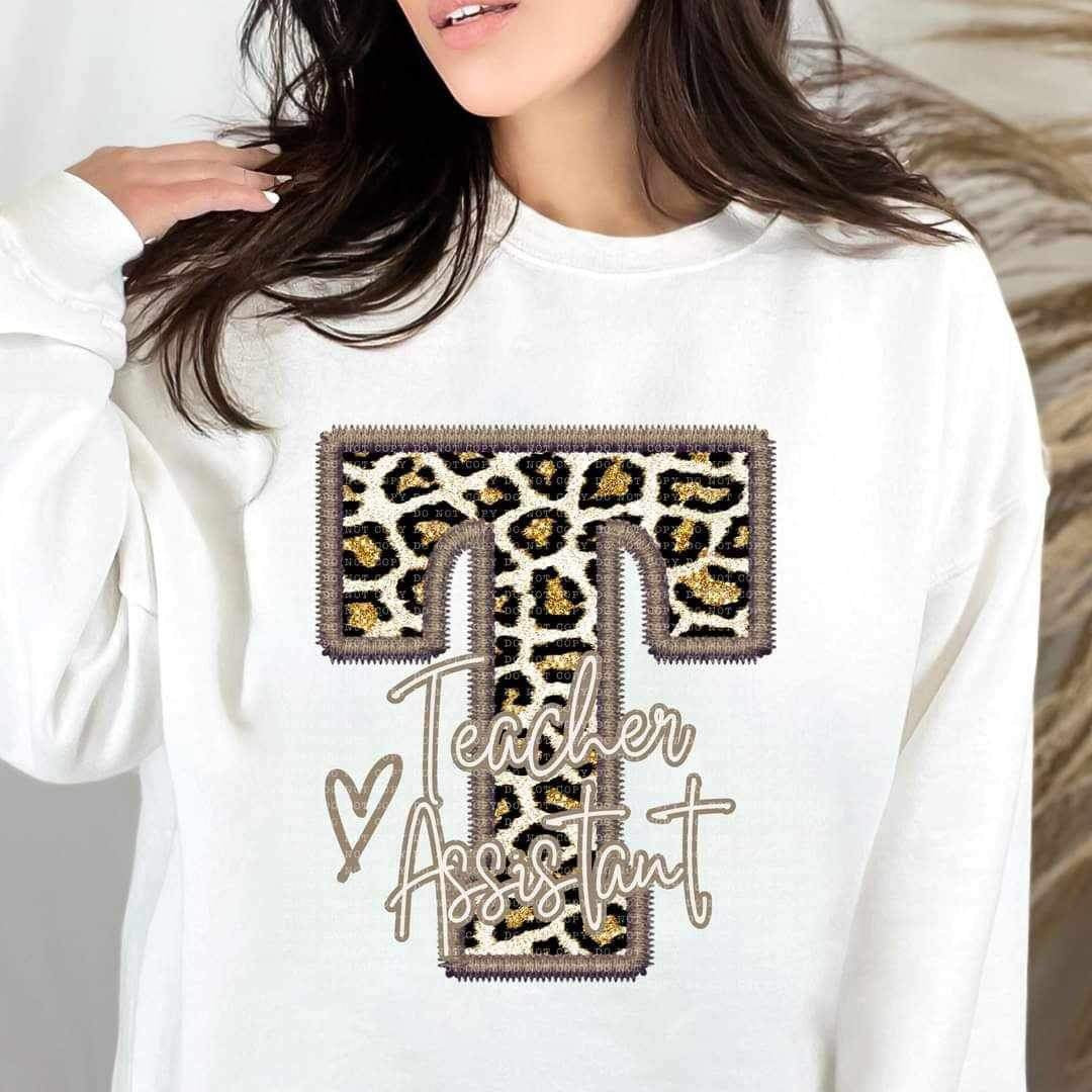T teacher assistant leopard embroidery (ECHT) 19029 DTF TRANSFER