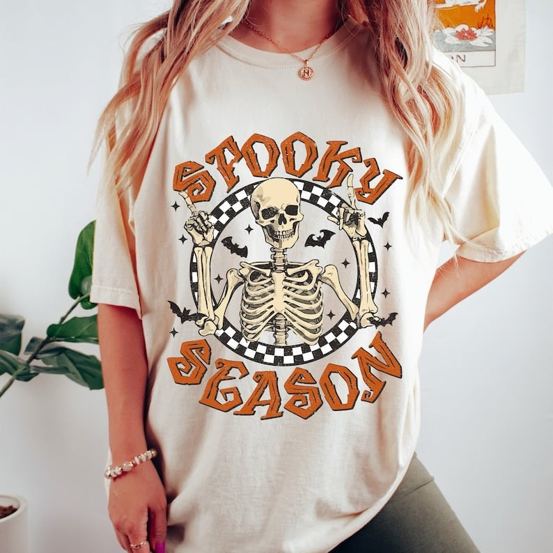 Spooky season skellie checkered circle 37676 DTF transfer