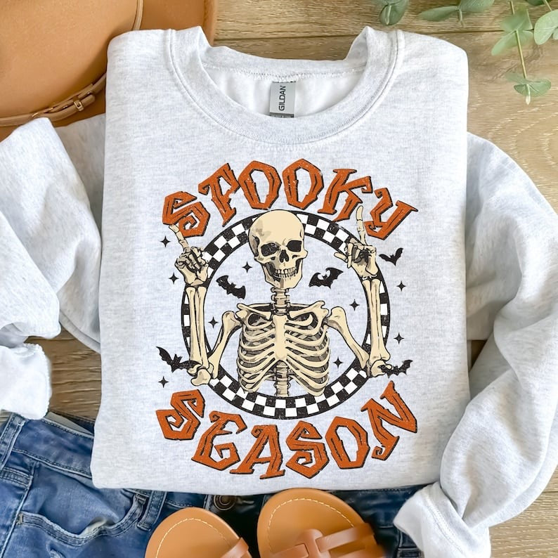 Spooky season skellie checkered circle 37676 DTF transfer