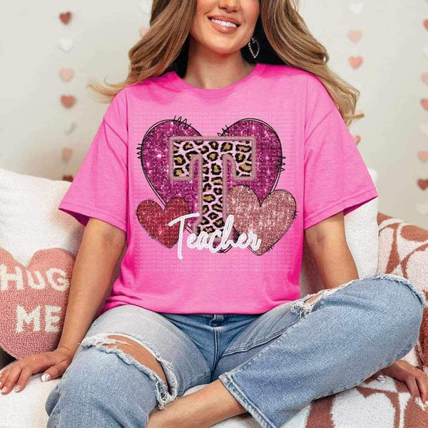 T teacher sequin hearts (ECHT) 17984 DTF TRANSFER