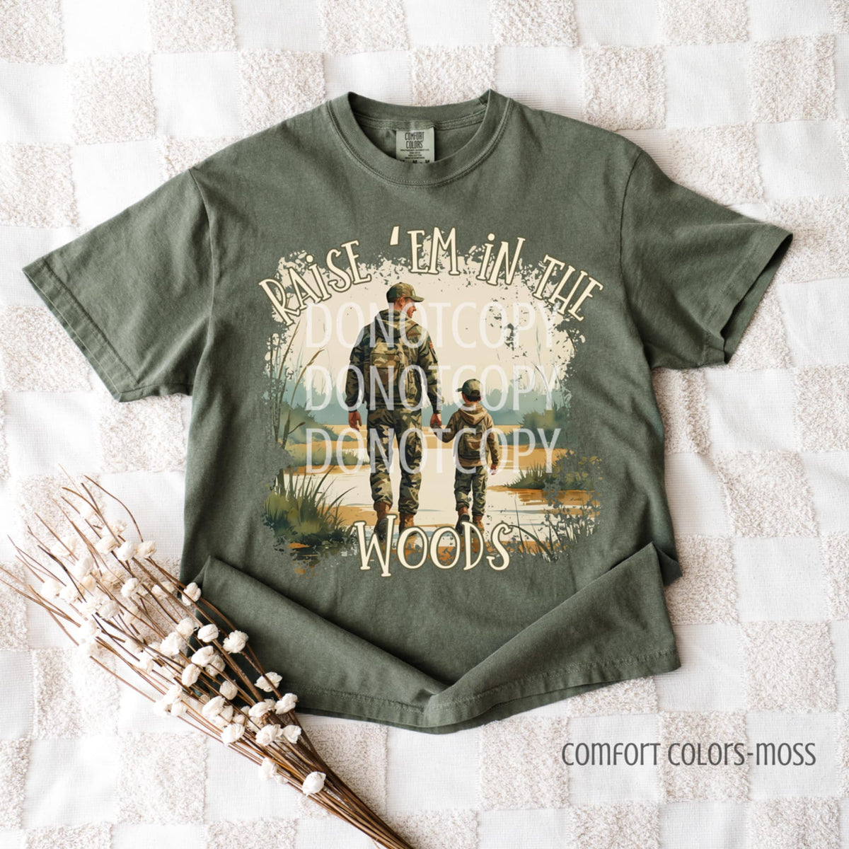 Raise Em in the Woods dad and son camo CSG DTF transfer