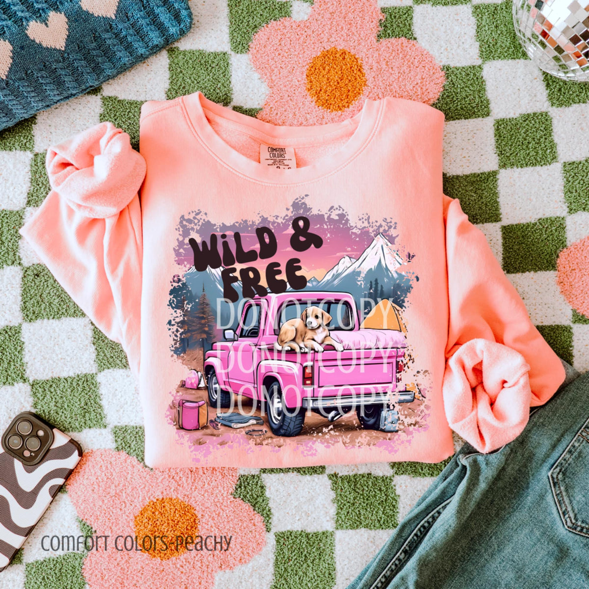 Wild And Free dog on Pink Truck CSG DTF transfer
