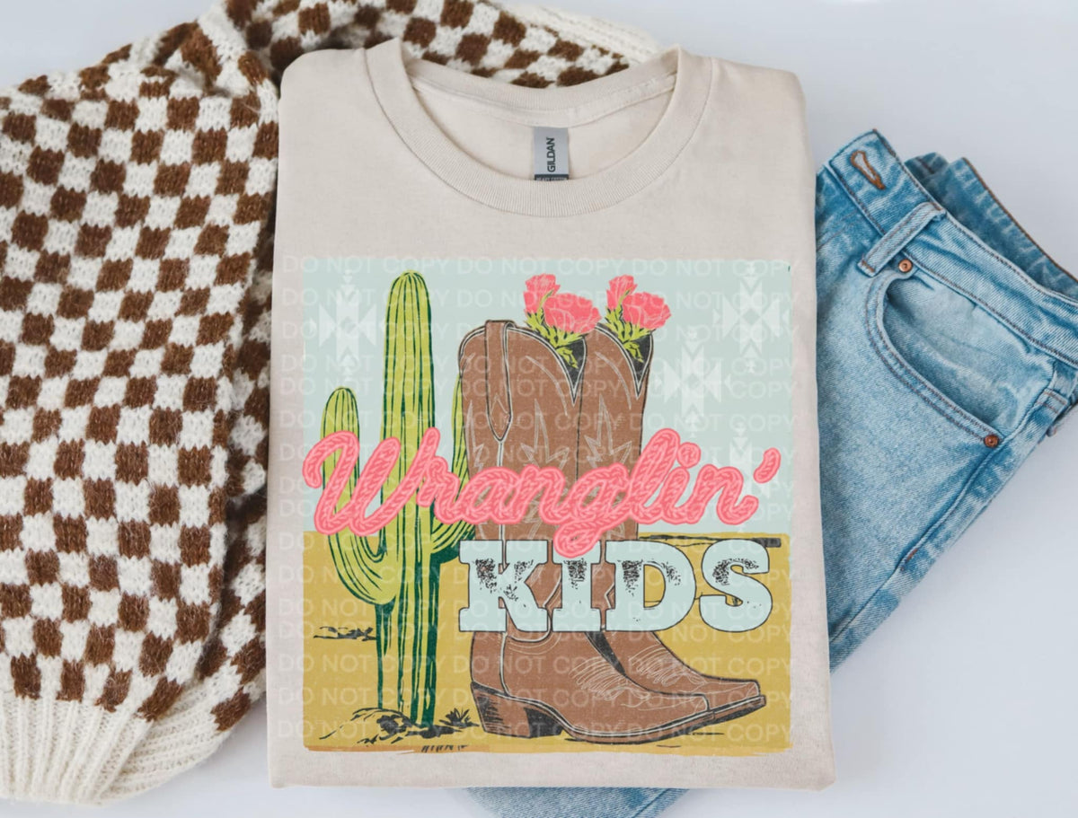 Wranglin Kids with cactus and boots SCG DTF transfer
