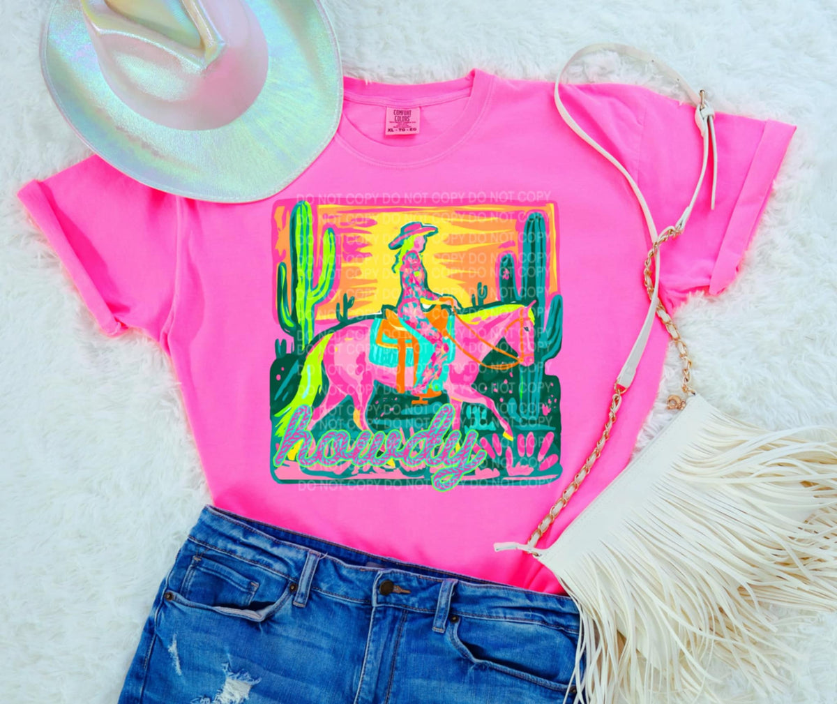 Howdy Rainbow Cowgirl on horse SCG DTF transfer