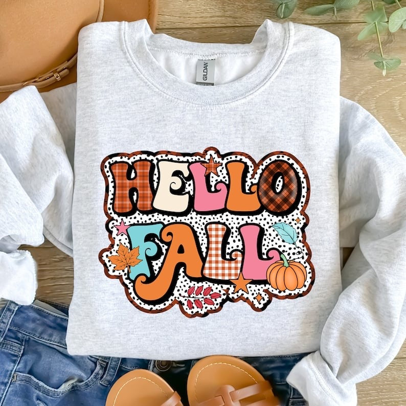 Hello fall dotted background 37612 DTF transfer
