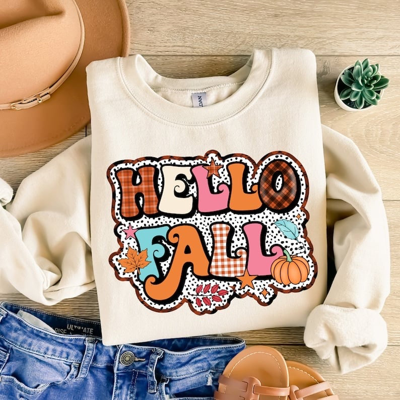 Hello fall dotted background 37612 DTF transfer