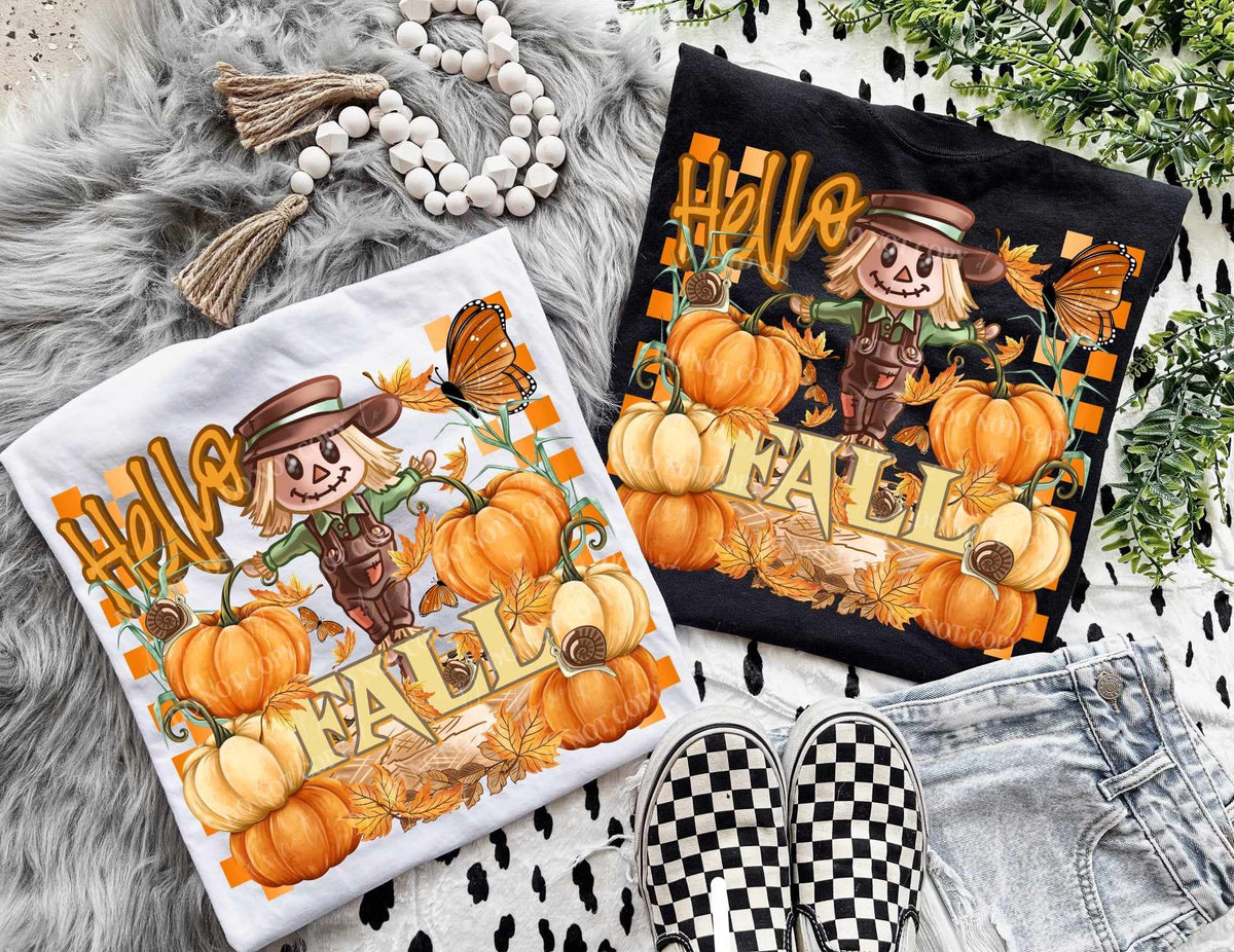 Hello fall scarecrow and pumpkins (LUMI) 60124 DTF transfer