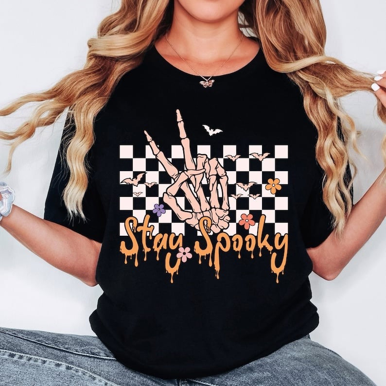 Stay spooky white checkered background 37669 DTF transfer