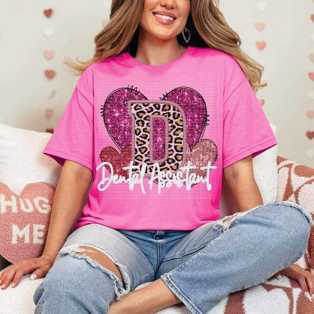 D dental assistant sequin hearts (ECHT) 17924 DTF TRANSFER