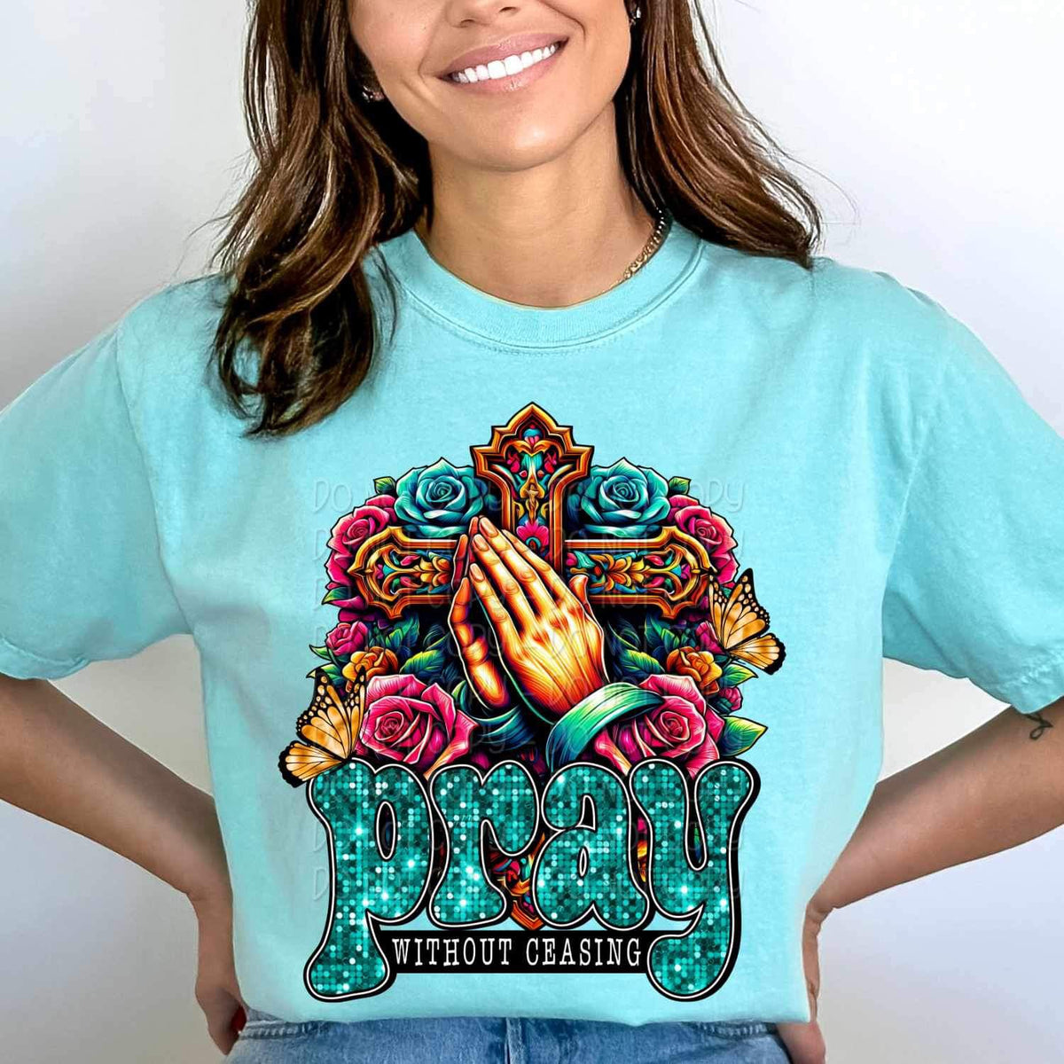 Pray without ceasing cross and hands 19063 DTF TRANSFER