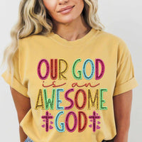 Our god is an awesome god rainbow font 27502 DTF transfer