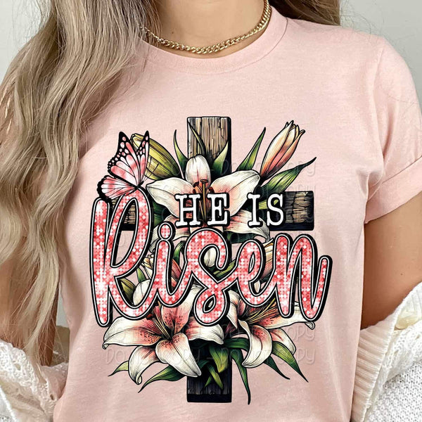 He is risen wooden cross and pink butterfly 19066 DTF TRANSFER