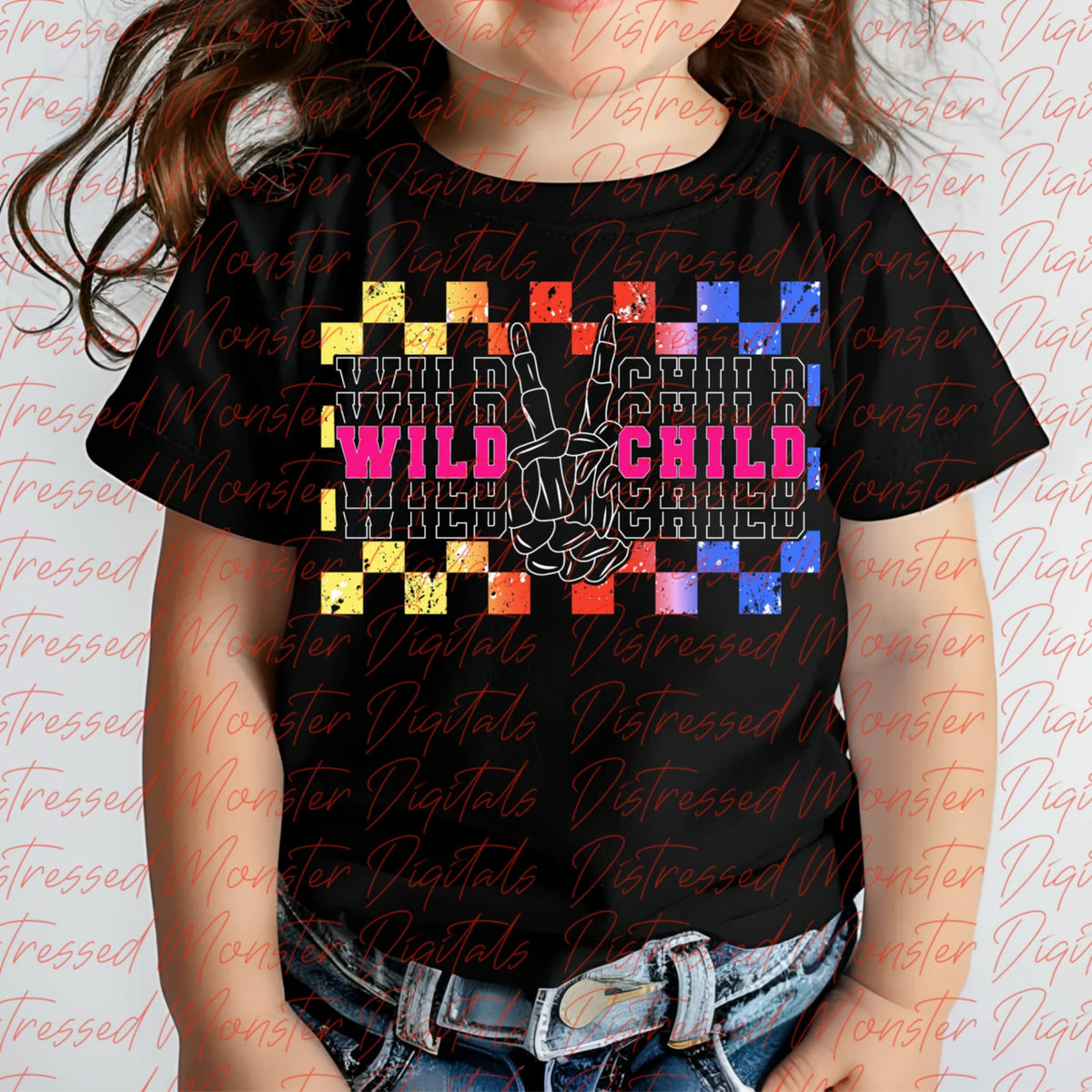 Wild Child PINK Peace Sign  checker 111696 DTF transfer