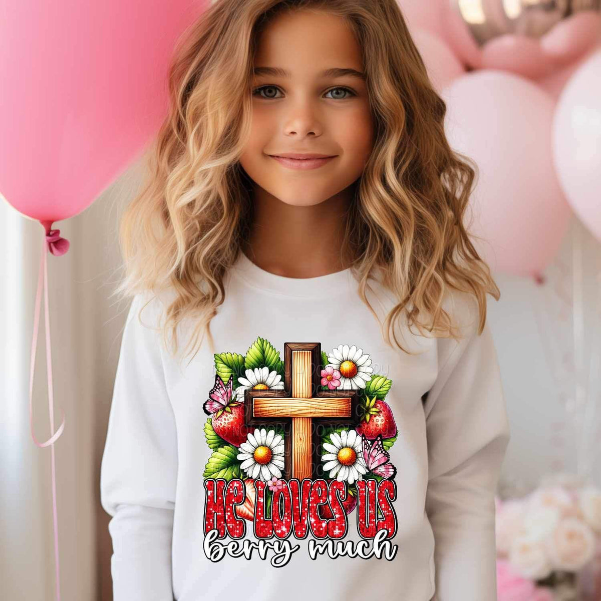 He loves us berry much cross and strawberries 19068 DTF TRANSFER