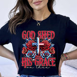 God shed his grace on thee patriotic cross and roses 27500 DTF transfer