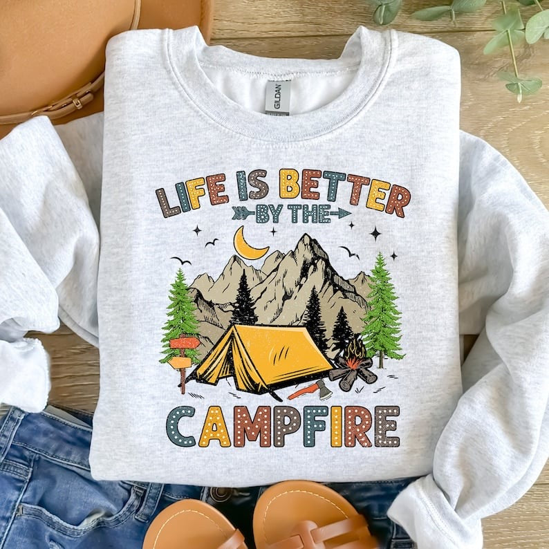 Life is better by the campfire yellow tent 37700 DTF transfer