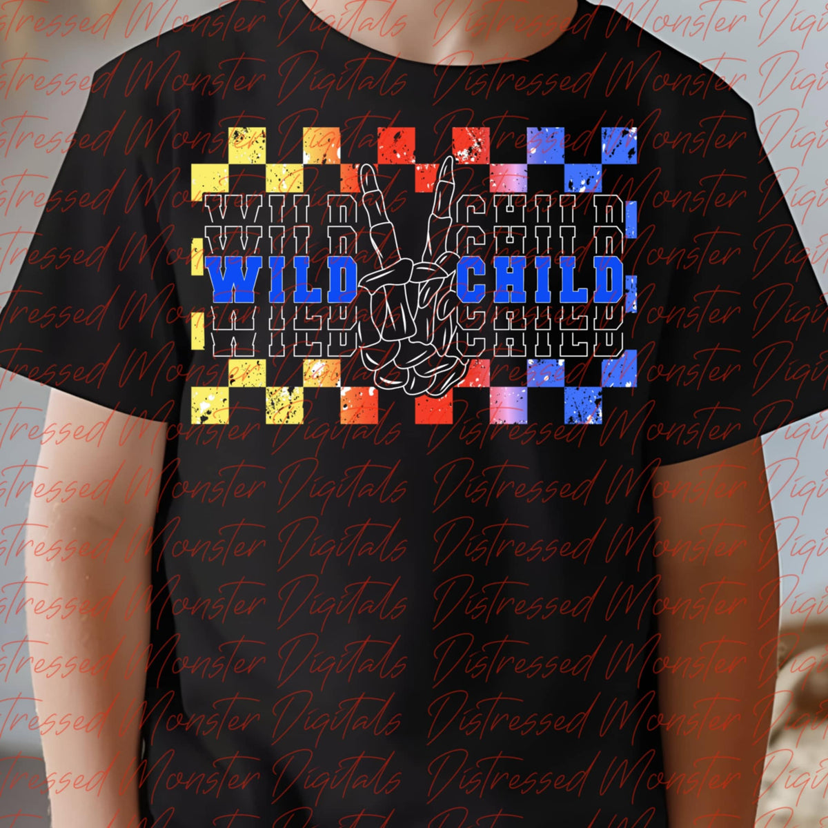 Wild Child Blue Peace Sign checker 111699 DTF transfer