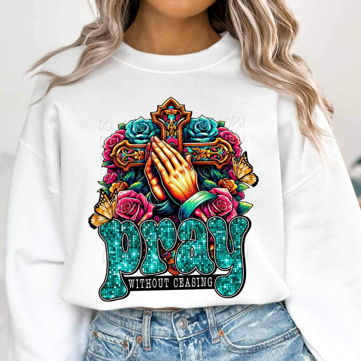 Pray without ceasing cross and hands 19063 DTF TRANSFER