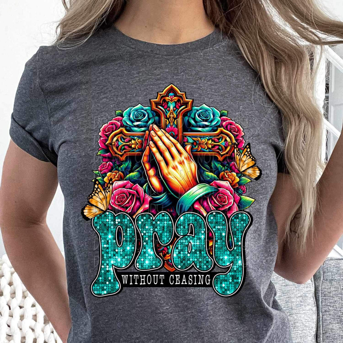 Pray without ceasing cross and hands 19063 DTF TRANSFER