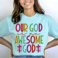 Our god is an awesome god rainbow font 27502 DTF transfer