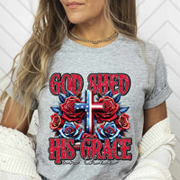 God shed his grace on thee patriotic cross and roses 27500 DTF transfer