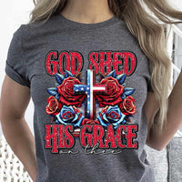 God shed his grace on thee patriotic cross and roses 27500 DTF transfer