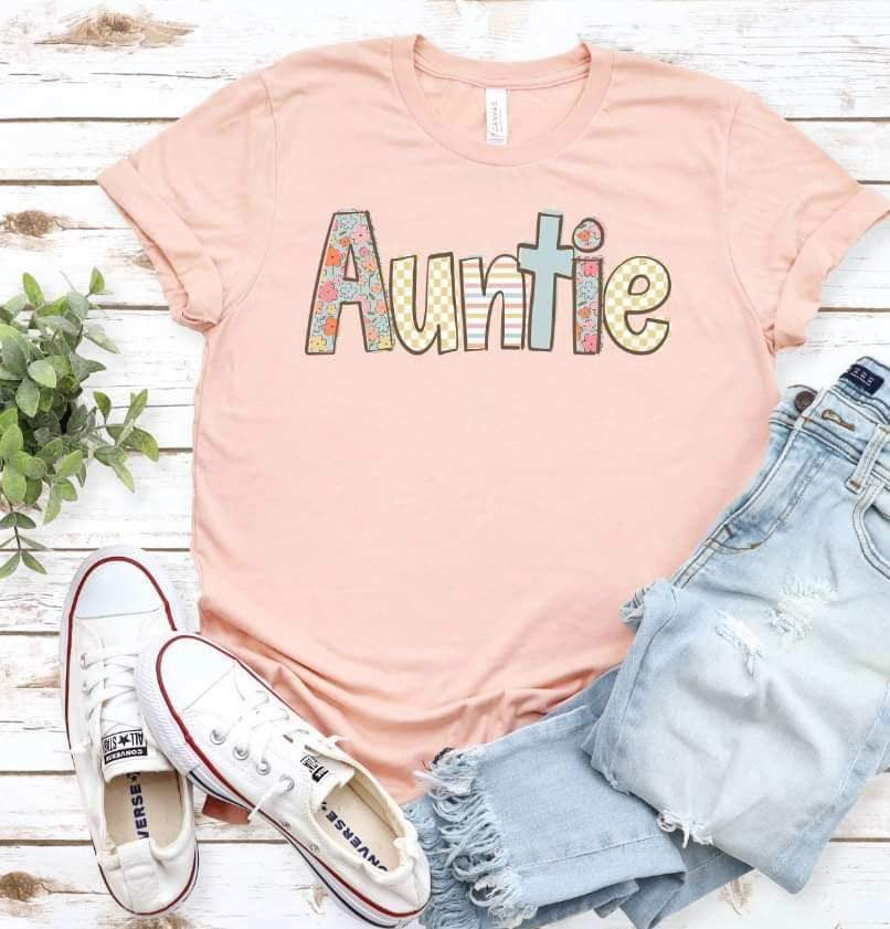 Auntie pastel patterned font DTF transfer