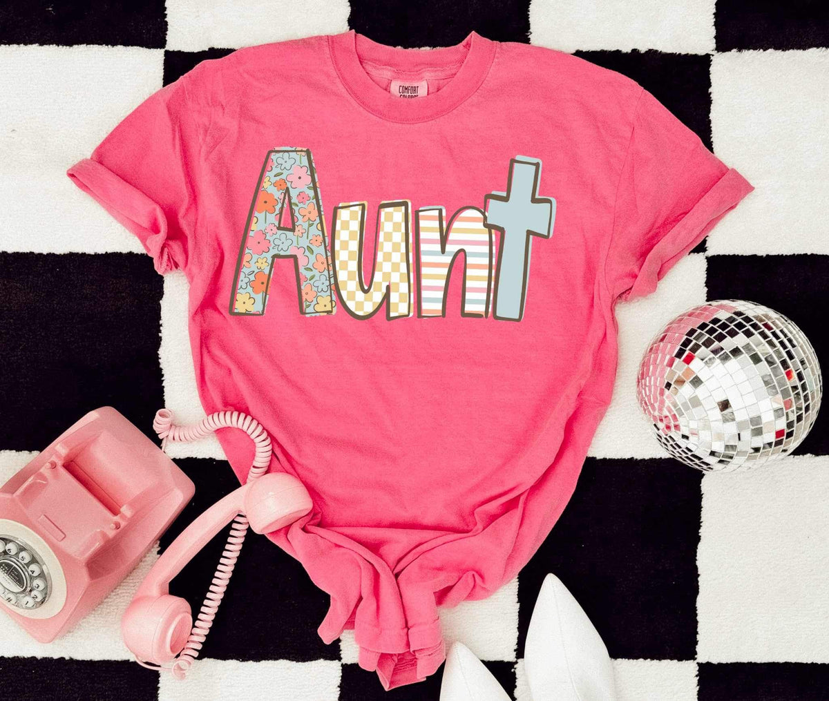Aunt pastel patterned font DTF transfer