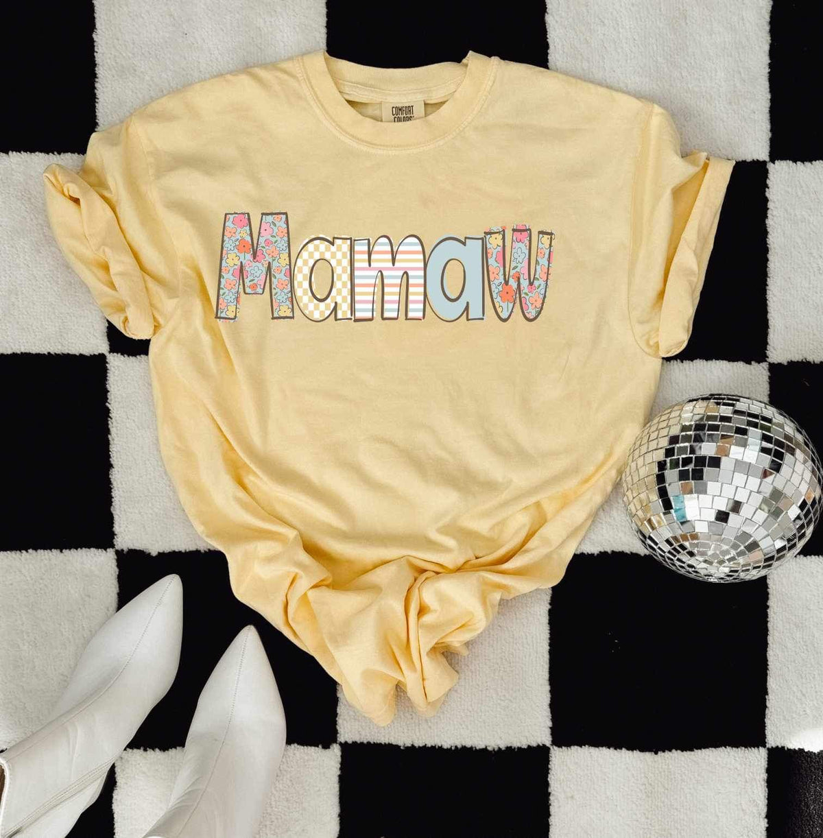 Mamaw pastel patterned font DTF transfer
