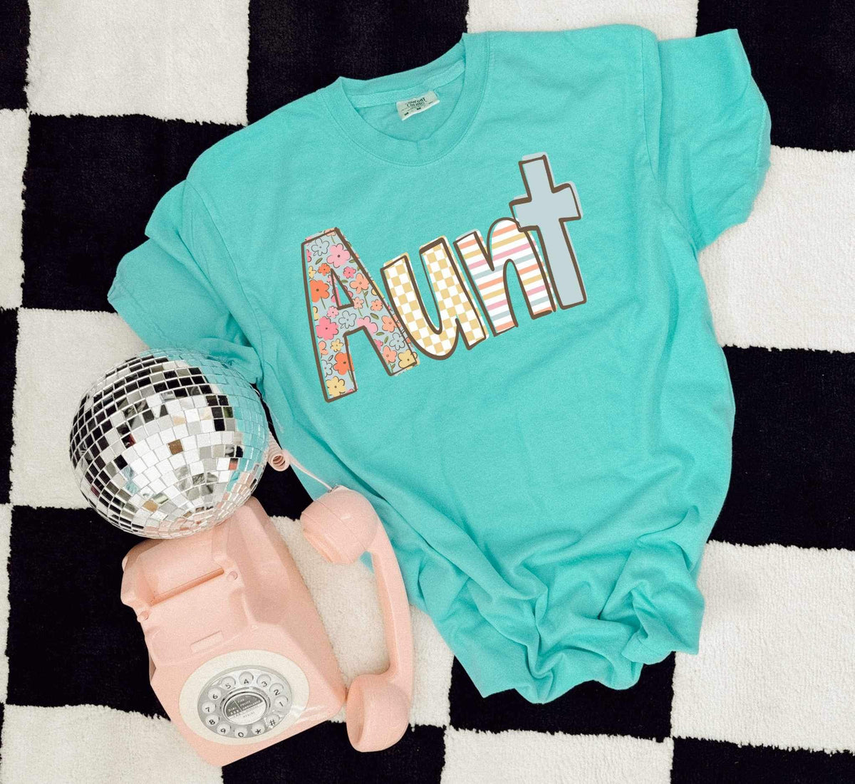 Aunt pastel patterned font DTF transfer