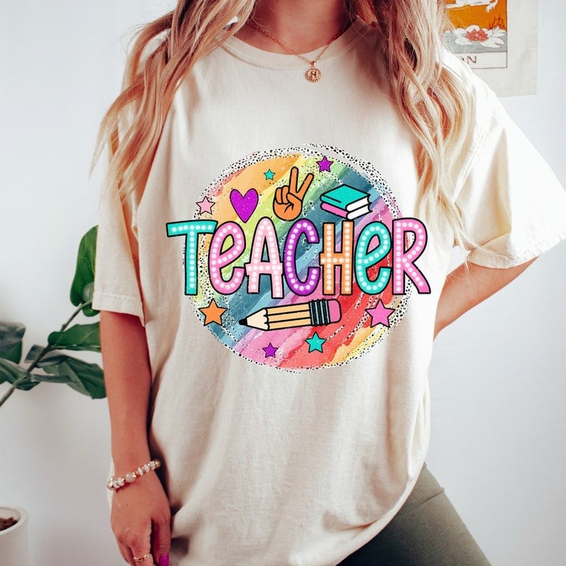 Teacher circle rainbow background 37713 DTF transfer