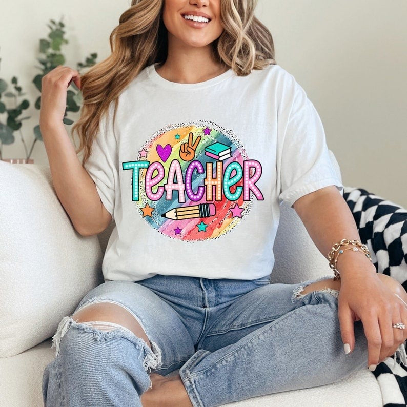 Teacher circle rainbow background 37713 DTF transfer