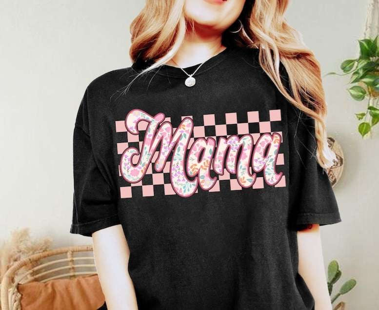 Mama floral checkered background 27521 DTF transfer