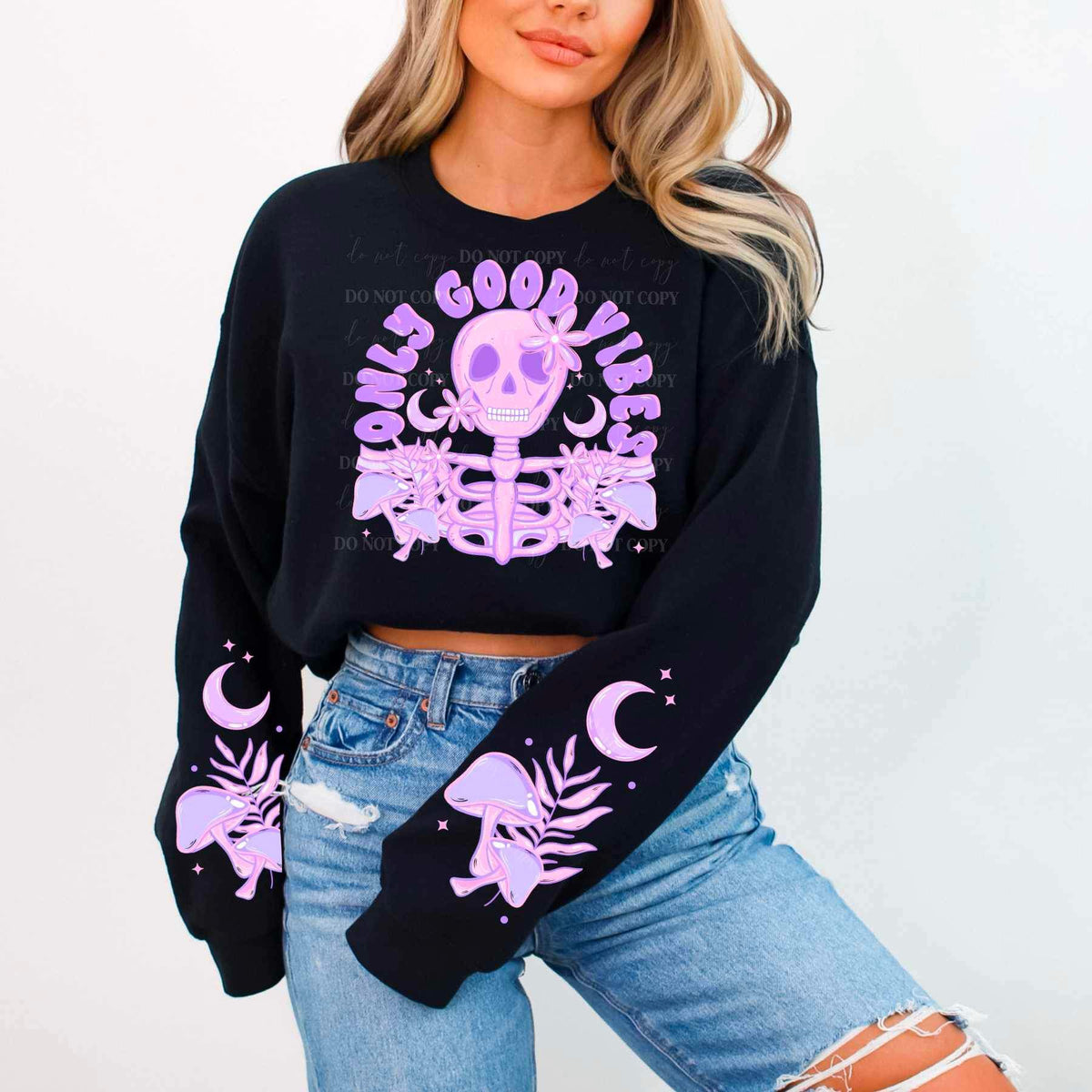 Only good vibes purple skellie FRONT (CSC) 19146 DTF TRANSFER