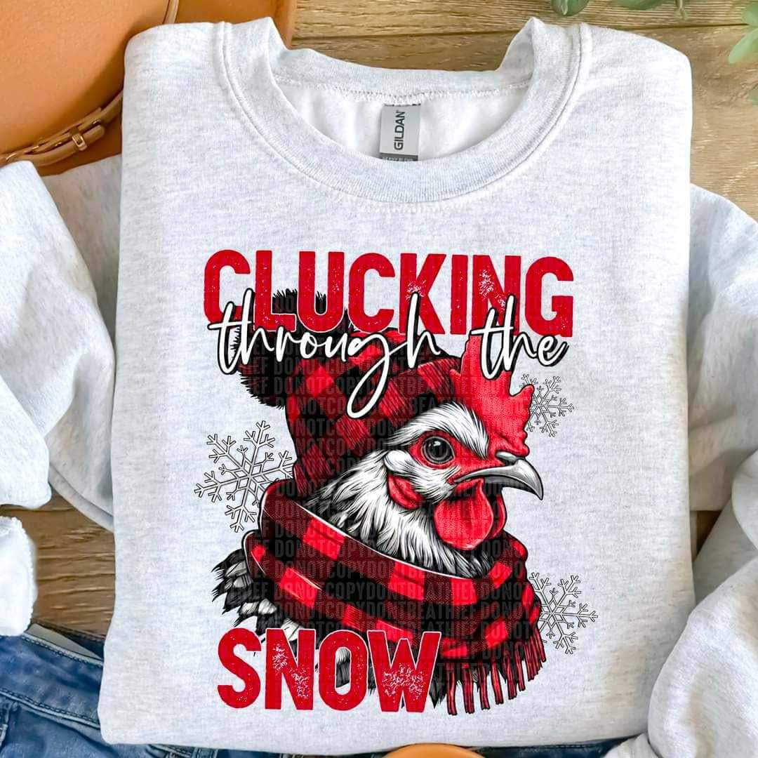 Clucking through the snow chicken 19152 DTF TRANSFER