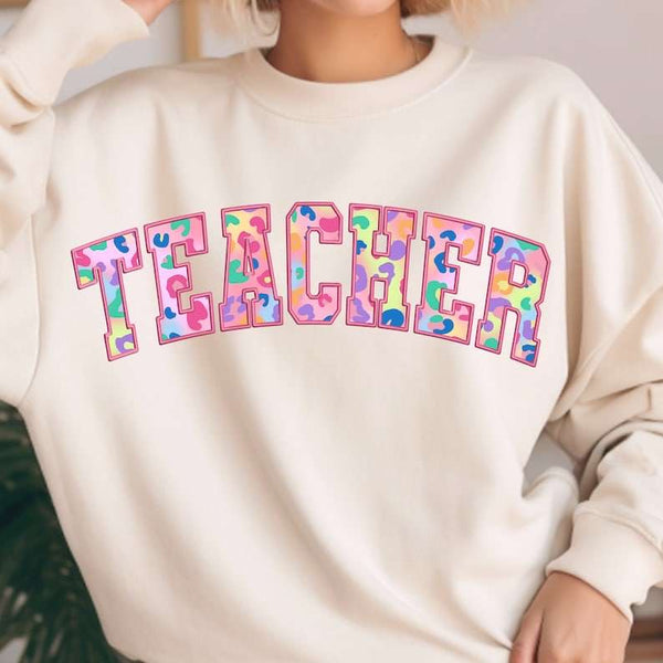 Teacher colorful leopard embroidery 27566 DTF transfer