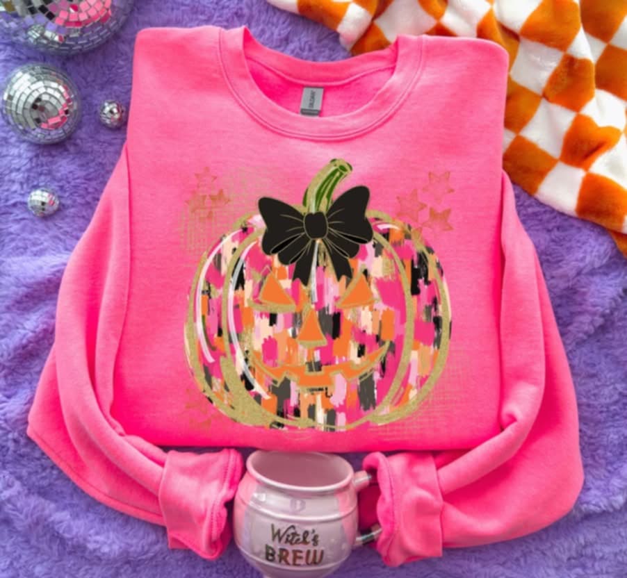 Brushstroke pumpkin with black bow (s&g) DTF transfer