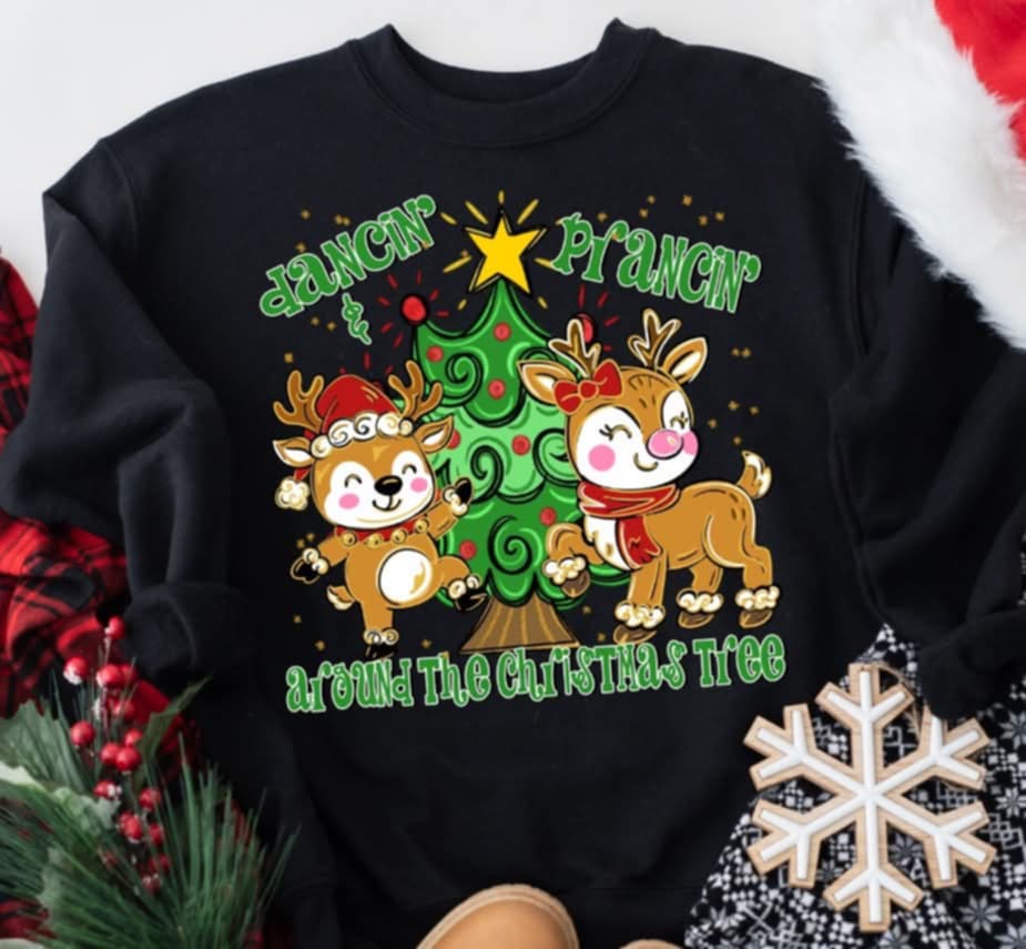 Dancing Around the Christmas Tree Reindeer (s&g) DTF transfer