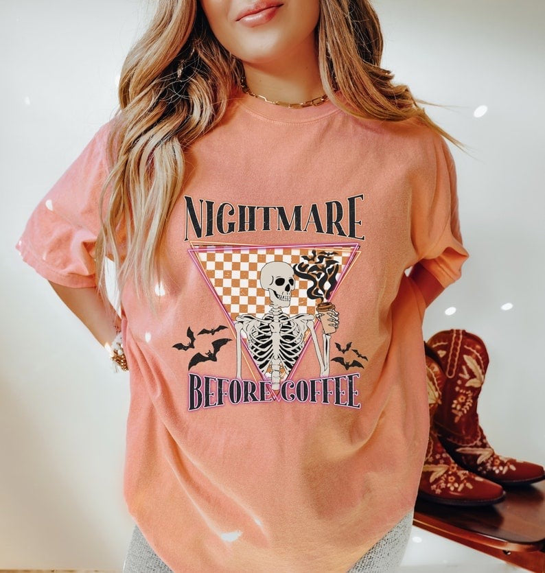 Nightmare before coffee triangle with skellie 37636 DTF transfer