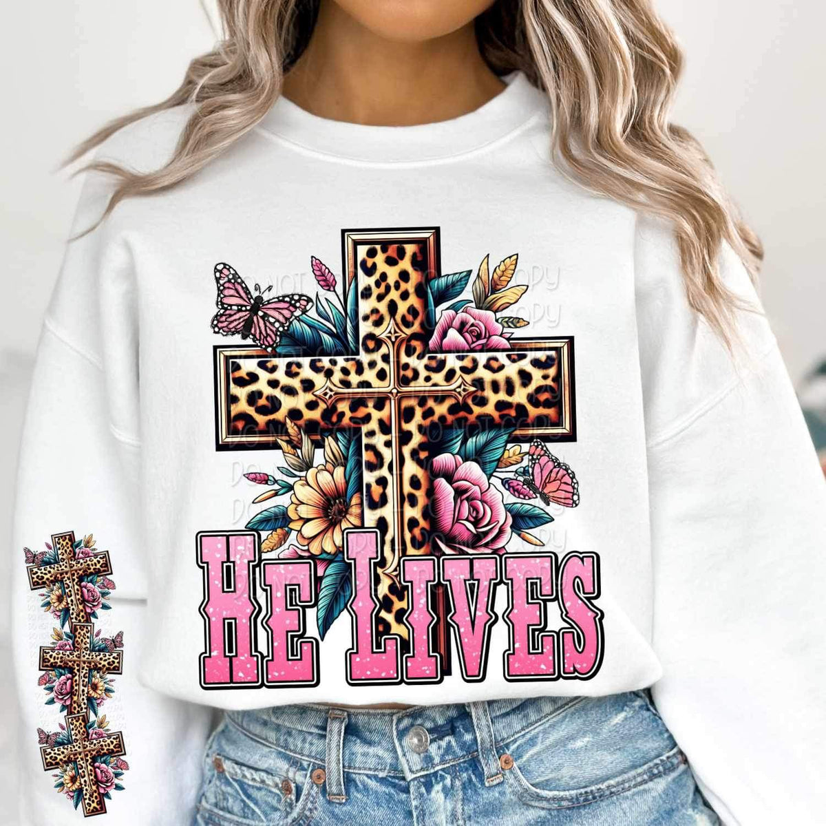 Leopard cross and flowers SLEEVE 19184 DTF TRANSFER